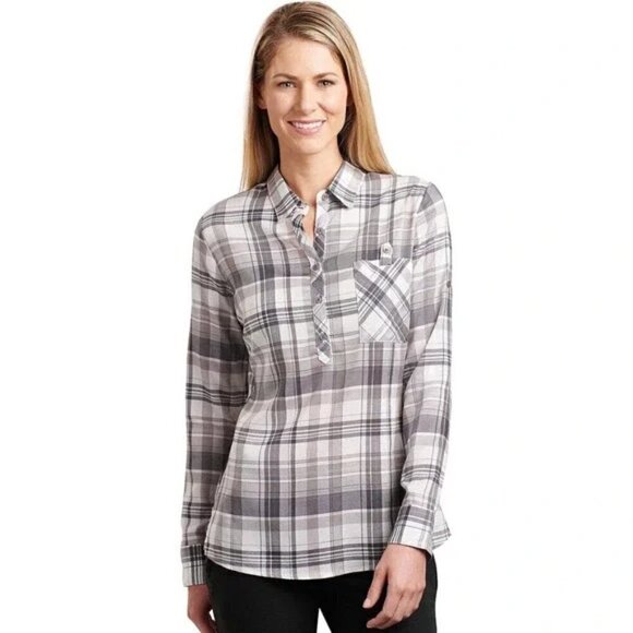 2 for $26 Kuhl Spectra Plaid Shirt Storm Gray Womens Small Pullover Roll Tab - Picture 1 of 10